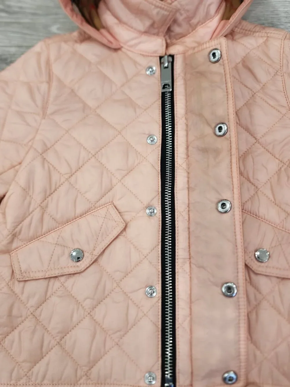Burberry Toddler Diamond Quilted Hooded Jacket Nova Check Pink Size 18M